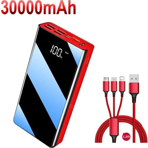 30000mAh Mirror Power Bank For iPhone For Samsung for Xiaomi for huawei External Battery 2 USB Power Bank Portable Mobile phone