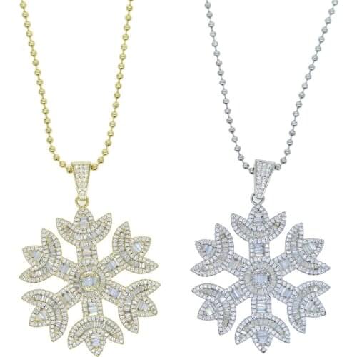 High quality Hip hop fashion women iced out bling sparking 5a cubic zirconia snowflake pendant round bead chain necklace jewelry
