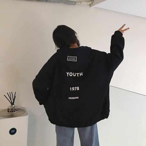 2020 Autumn Winter Fleece Letter Harajuku Print Pullover Thick Loose Women Hoodies Sweatshirt Female Casual Coat