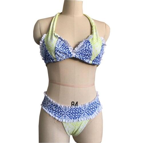Womens Bathing Suits Halter Ruffle Wrap Bikini Set Two Piece Swimsuits Scallop Waist Swimwear Swimming Suits Girls