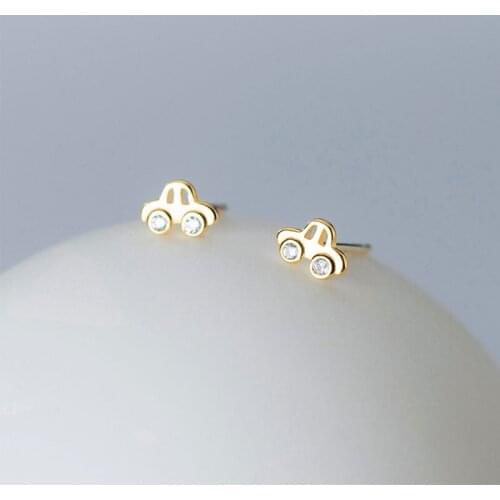 925 Sterling Silver Small Car Stud Earrings For Women Jewelry Simple Cubic Zirconia CZ Korean Earrings Girl Party Gift Wholesale