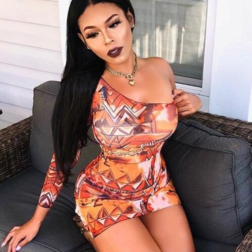 Women Sheath Dress Sexy Hollow Out Bump Color Gradient Ramp Onesided Long Sleeve Party Eveninghot Night Club Girl Casual Dresses