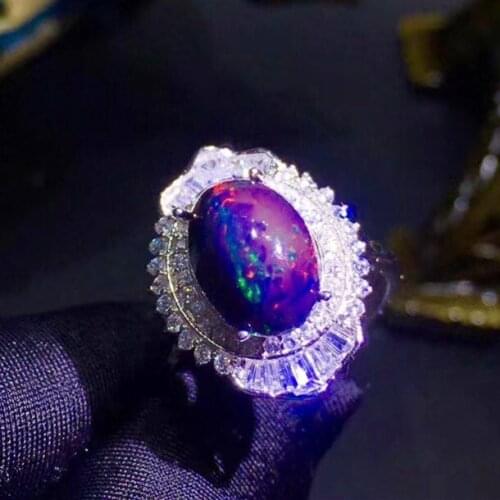 Natural real black opal oval luxury ring Free shipping 8*10mm 1.7ct gemstone 925 sterling silver Fine jewelry J212292
