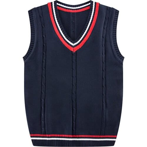2021 Spring Autumn Men Uniform Vest Fashion V Neck Pullover Boys British Student Sleeveless Waistcoat Tank Tops Sweaters