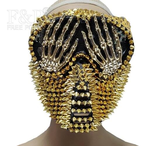 Gold Spike Steampunk Burning Man Festival Motorcrycle Rider Mask Carnival Costume Gogo Dancer Halloween Accessories