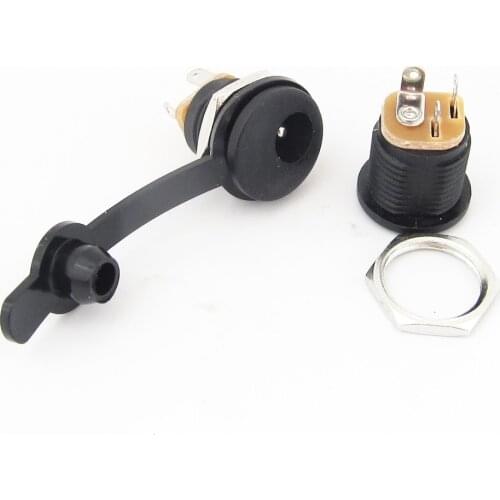 1pc Iron 5.5x2.1mm DC Power Female Jack Socket with Waterproof Cover & Ring