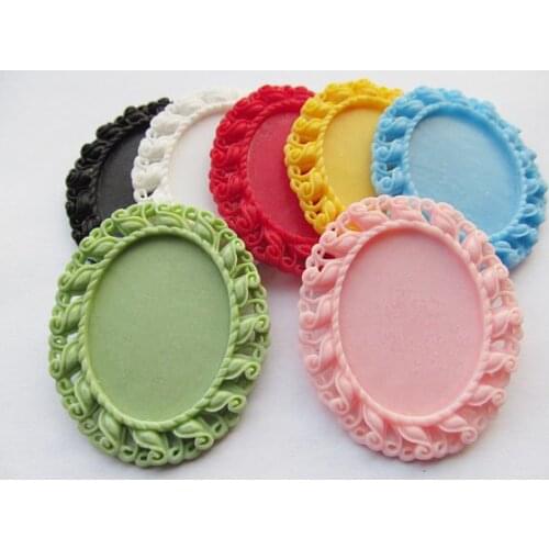 20pcs Mixed Colors Oval Flatback Resin Flower Charm Finding,Filigree Border Base Setting Tray, for 30mmx40mm Cabochon/Cameo