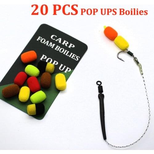 20PCS Cylinder Carp Fishing Bait Foam Boilie Pop Ups Hook Fish Baits Lure 8mm Zig Rig Foam Brown Red Terminal Tackle
