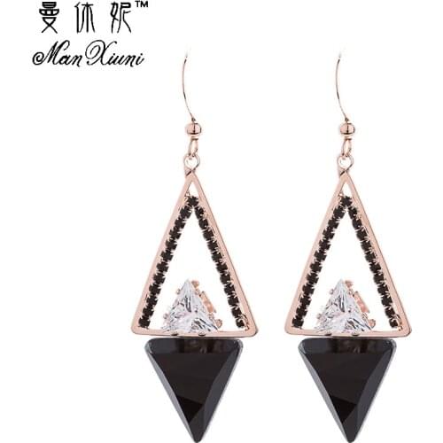 2017 Popular Jewelry Bling Black Rhinestone Eardrop Fashion Charm Geometric Crystal Hook Earrings for Women Costume jewelry