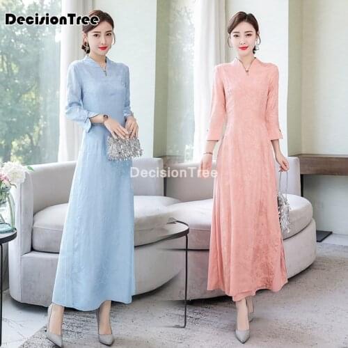 2021 modern linen cotton qipao chinese traditional dress blue cheongsam cheongsam improve qipao oriental dress qipao ao dai