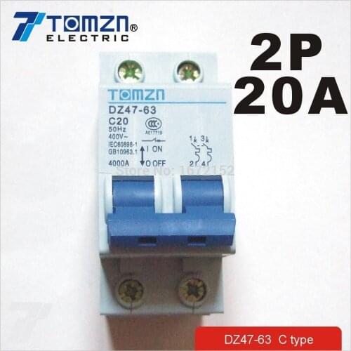 2P 20A 400V~ 50HZ/60HZ Circuit breaker AC MCB safety breaker C type