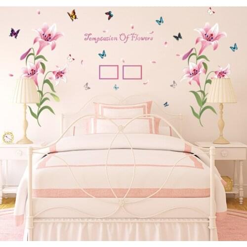 3D Wall Art Romantic Pink Flowers Bedroom Living Room TV Wall Decoration Wall Sticker Bathroom Glass Decal Wall Decor