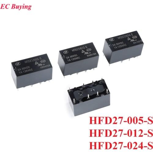 5pcs Mini Relay HFD27 DC 5V 12V 24V HFD27-005-S HFD27-012-S HFD27-024-S 8Pin Sensitive DIP Relays