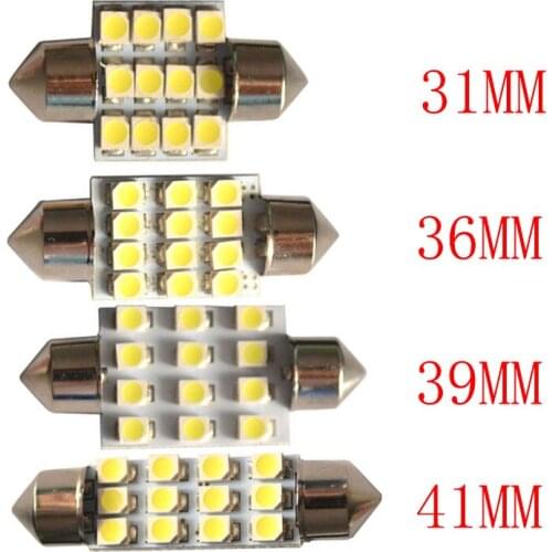 50Pcs LED Bulbs 31MM 36MM 39MM 41MM Festoon White Interior Car Lights 12SMD 3528 Chips For Auto Dome Reading Light 12V