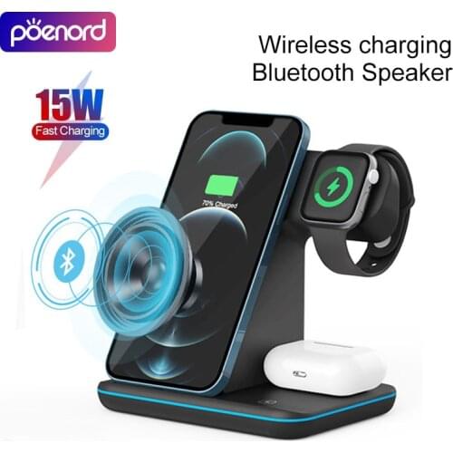15W 3 in 1Fast Wireless Charger Station iPhone 12 11 XS MAX XR X8 PAirpods Pro Apple Watch SE Bluetooth Speaker Wireless Charger