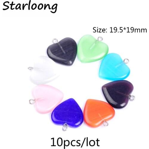 10pcs/lot many colors heart shape opal stone cat eyes beads little charm pendant for necklace DIY jewelry making