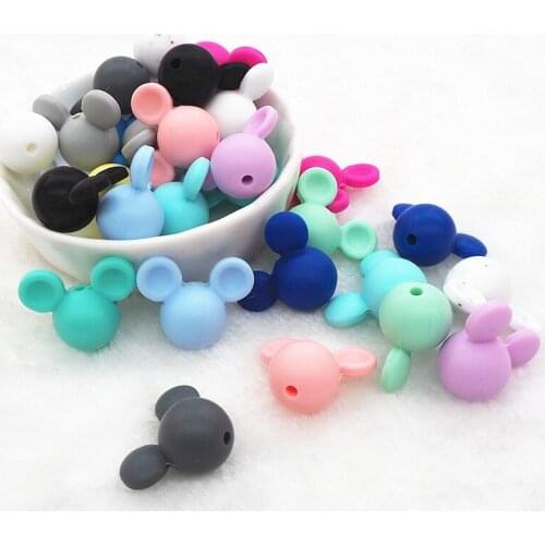 Chenkai 50pcs Silicone Mouse Teether Beads DIY Animal Mickey Baby Pacifier Teething Montessori Sensory Jewelry Making Toy Beads