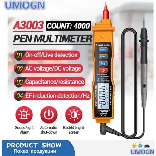 ANENG A3003 Digital Multimeter Pen Type Meter 4000 Counts with Non Contact AC/DC Voltage Resistance Capacitance Hz Tester Tool