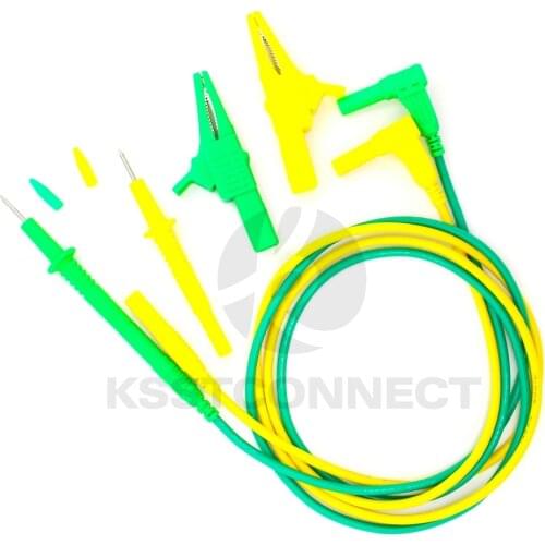 DMM03E Y/G Test Lead Silicone Shrouded Right AngleInsulated+ 2mm test probe +Crocodile Clip