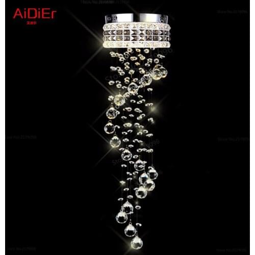 Crystal lights penthouse stair lamp long rotating circular aisle living room lights restaurant LED chandelier hanging wire