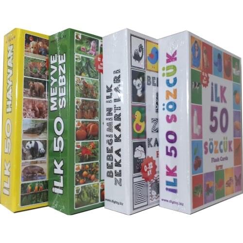 Montessori Toys Kids 4 Piece Education Set Flash Card First 50 Words + 50 Animals + 50 Vegetables and Fruits + Baby Intelligence