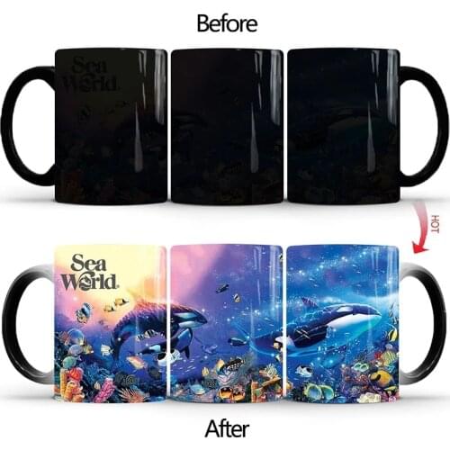 350ml Sea World Ceramics Mug Creative Cold and Hot Water Color Changing Magic Mug Personality Tea Milk Juice Cup Gifts for Child