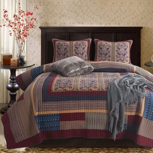 Vintage Patchwork Bedspread Quilt Set 3pcs bedding American Cotton Quilts Aircondition Bed Cover King Size Coverlet Blanket