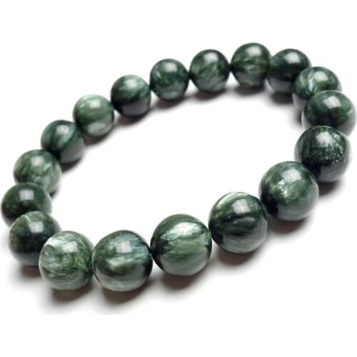Genuine Green Seraphinite Natural Stone Crystal Round Beads Women Mens Stretch Bracelets 12mm
