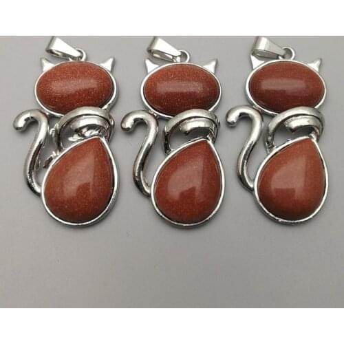 Fashion gold Stone Pendants for Women Girl Cute Cat Shape Necklaces pendant Rock Chain Reiki Jewelry 6pcs/lot free shipping