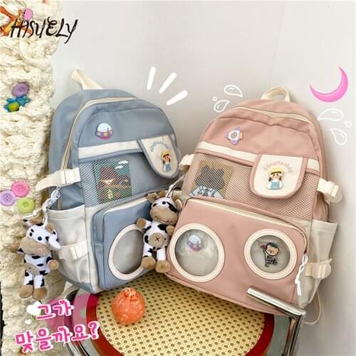 Fashion stitching color college style cute transparent student schoolbag small fresh girl large capacity backpack