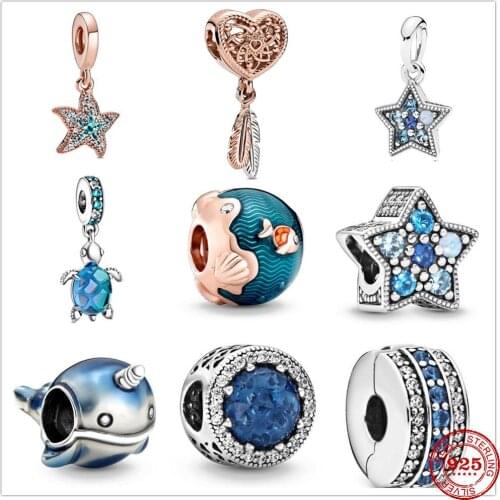 2021New Narwhal Starfish Turtle Ocean Waves & Fish Charm Beads fit Original Pandora Charms Silver 925 Bracelet DIY Women Jewelry