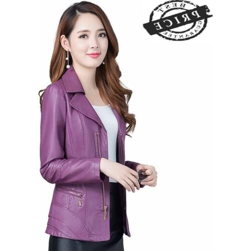 2021 Newest Fashion Spring Autumn Womens PU Leather Jacket Large Size of Female Clothing aXL Elegant Slim Coat LWL3a6