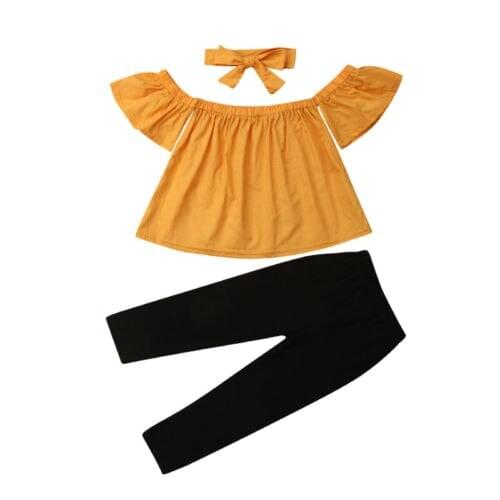 2019 New Arrival Toddler Baby Girls Off Shoulder Crop Top Pants Outfits Headband Clothes Sunsuit