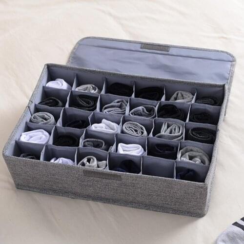 30 Grids Ties Socks Underwear Divider Wardrobe Organizer Storage Box with Lid