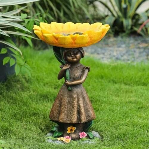 Sunflower Bird Bath Ornament Handmade Resin Crafts Furnishings for Home Garden Courtyard Decoration SEC88