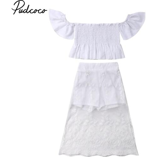 Pudcoco 2020 Summer Toddler Baby Girl Clothes Sets Party White Lace Floral Tops Long Skirt Outfits Cotton Clothing 1-6T