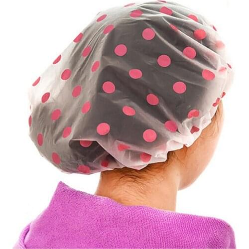 High Quality Shower Cap Waterproof Elastic Reusable Shower Cap Fashion Wave Point Waterproof Shower Cap Bathroom Accessories