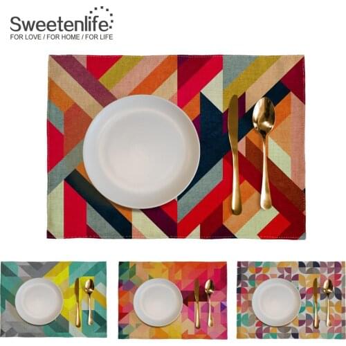 Nordic style Insulation Placemats Geometric Pattern Cotton Linen Western Pad Dining Table Mat Coasters Kitchen Accessories