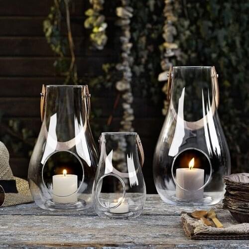 Modern Glass Candle Holder Lantern Transparent House Lantern Candle Holders Garden Jar Table Portavelas Home Decoration AD50CH