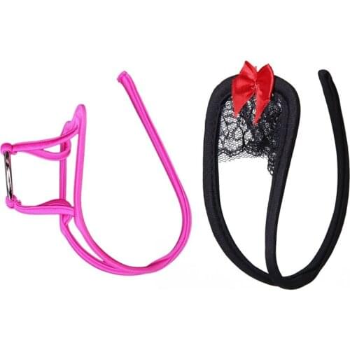 1Pcs Men C-String Thong Panty Visible with Ring & 1Pcs Red Bow/Black Lace Panties Women Hollow Underwear C String