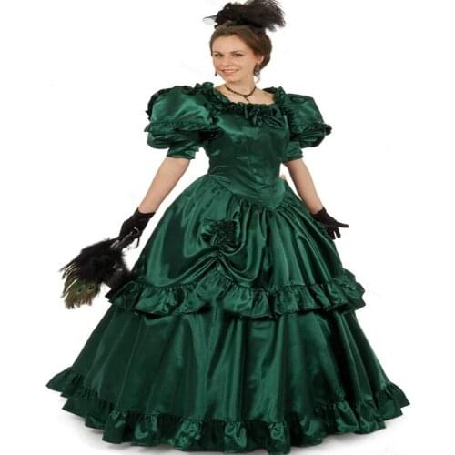 Vintage Green 1800s Medieval wedding Dress Elegant Short Sleeve Silk Satin Victoria bridal Dress Dubai Abaya Costume Party Gowns