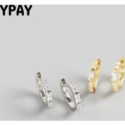 YPAY 100% Genuine 925 Sterling Silver Hoop Earrings Women Europe INS Rectangle Zircon Earring Fine Party Jewelry Gifts YME615