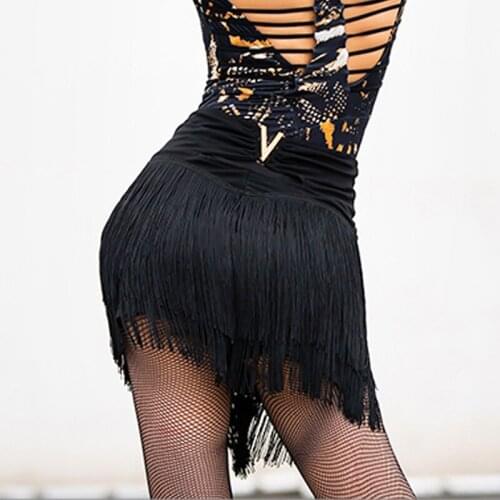 New Metal V Back Latin Dance Skirt Women Dense Tassel Short Style Fringe Skirt Cha Cha Samba Rumba Clothing Practice Wear BL7000