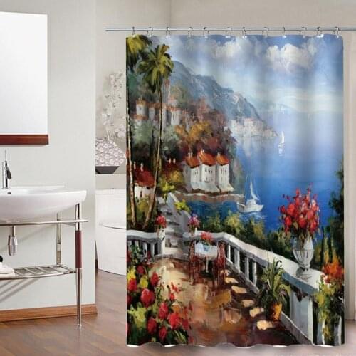 Rural Pastoral Flower Scenery Shower Curtains 3D Fabric Bath Curtain Bathroom Shower Curtain with Hooks Waterproof Bath Screen