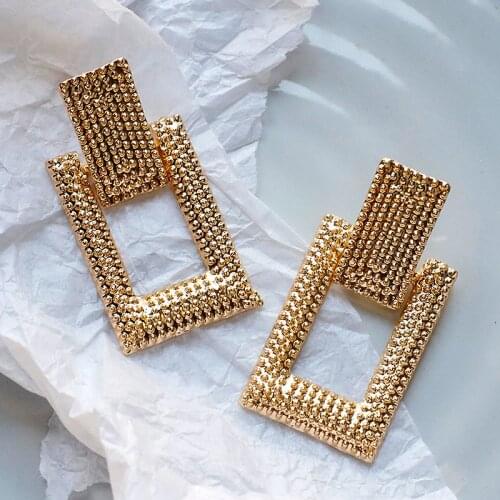 AENSOA 2021 Fashion Geometric Earring For Women Gold Color Meatal Jewelry Exaggeration Punk Big Long Rectangle Statement Earring