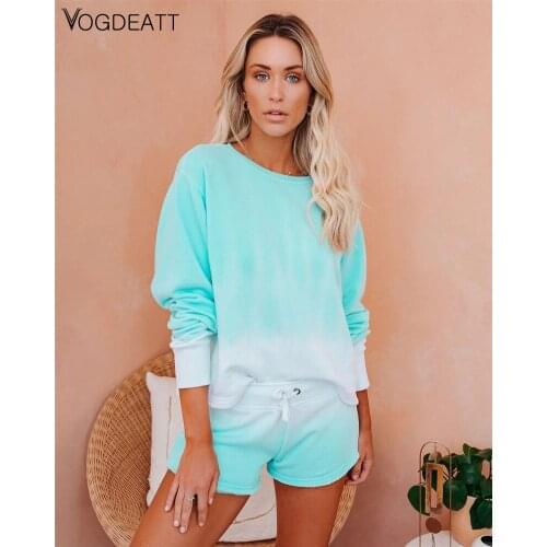 Two Pieces Tie Dye Women Set Fashion Lounge Wear Outfits Long Sleeve T Shirts Drawstring Shorts Set Joggers 2 Piece Set 2020