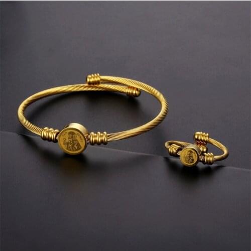 Religion Catholicism San Benito Rosary Bracelet Women Stainless steel Open Cuff Bracelet Christian Jewelry Gift