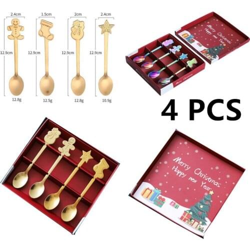 4 pieces of creative stainless steel spoon coffee spoon Christmas gift kitchen accessories tableware decoration dessert spoon