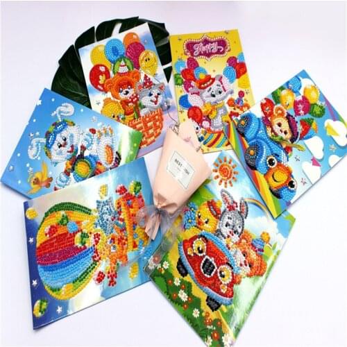 5D Diy Kids Diamond Painting Christmas Cartoon Greeting Card Diamond Embroidery Christmas Paper Greeting Card Birthday Crafts