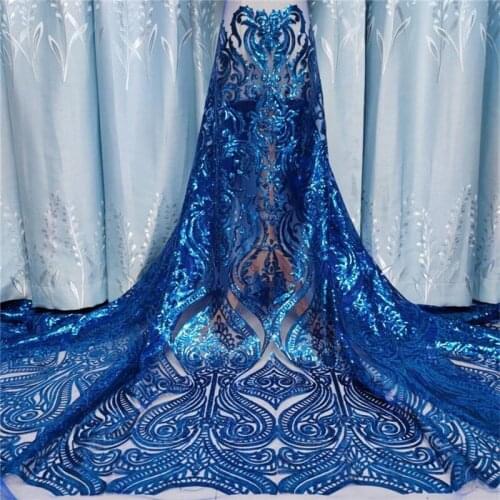African Lace Fabric 2020 High Quality Lace Fabric French Sequins Net Royal blue Tulle Fabrics Nigerian Laces For Wedding Dress